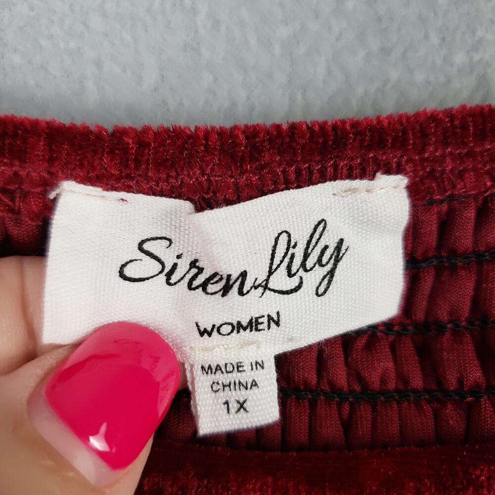 Siren Lily Women's‎ 1X Sheer Sleeve Velvet Blouse Red Vamp Gothic Steampunk Emo - Picture 4 of 8